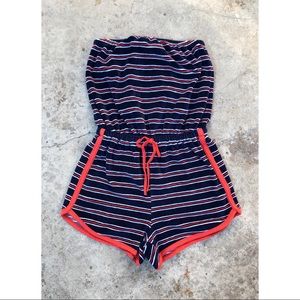 TopShop Terry Striped Romper Drawstring